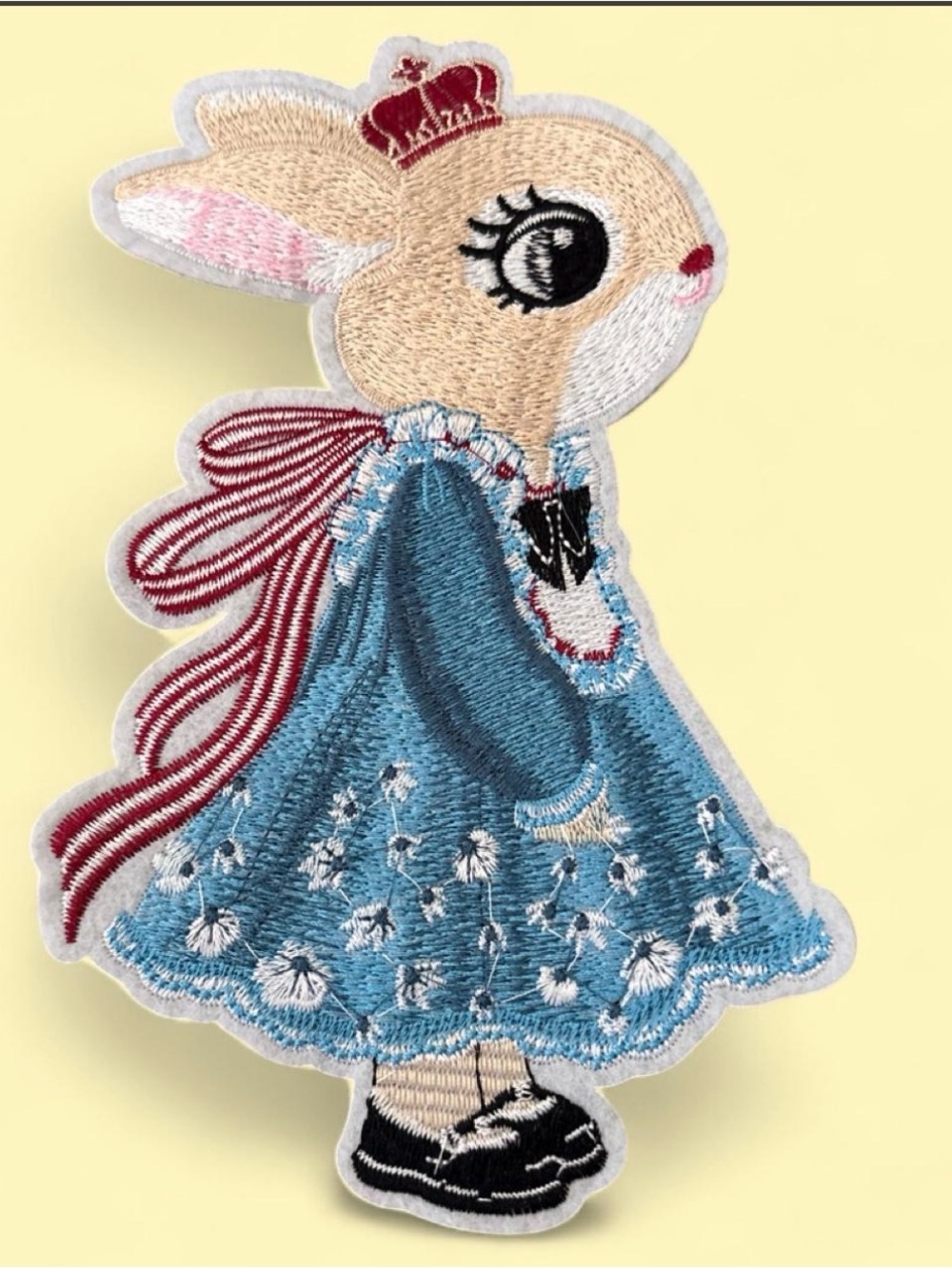Large 8” Embroidered Iron On Bunny Princess Patch in Blue Dress